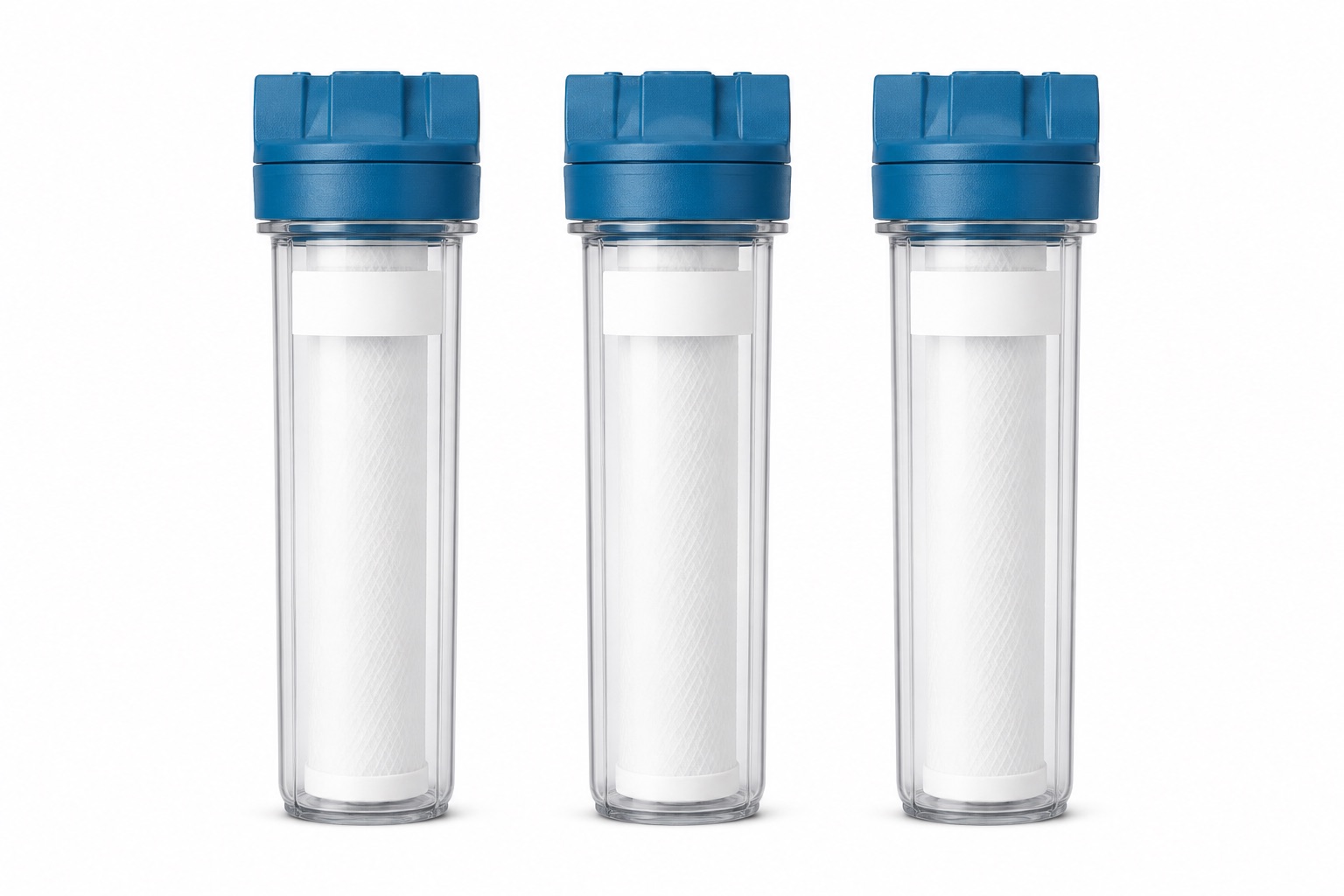 Bleu FB10 undersink water filter, three transparent housing cartridges